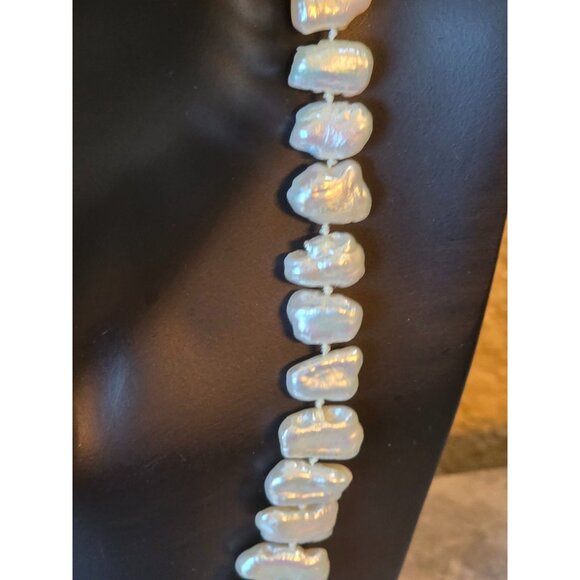 Biwa Pearl Necklace Sterling Silver Leaf & Vine Toggle Clasp 18" - Picture 8 of 12